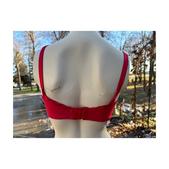 Vintage 90s Colesce Couture Lingerie Demi Cup Bra Red Lace Made in USA Sz 36C - Picture 4 of 8